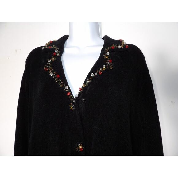 J Two New York Cardigan Sweater Chenille Sweater XL Black Beaded Artsy NWT Matur - Picture 14 of 16